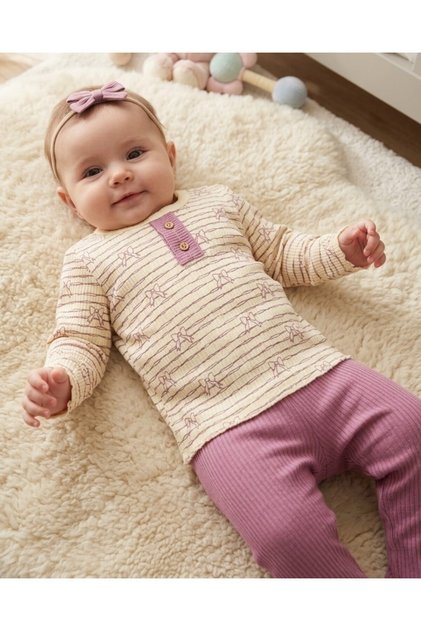 100% Cotton 0-3-6-9-12 Months Baby Girl Ribbed Bow Detailed Thin Seasonal 2-Piece Top and Bottom Baby Set