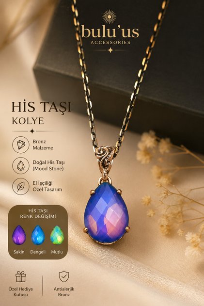 Bronz His Taşı Kolye | Renk Değiştiren Damla Kesim | El İşçiliği Özel Tasarım Sevgiliye Hediye