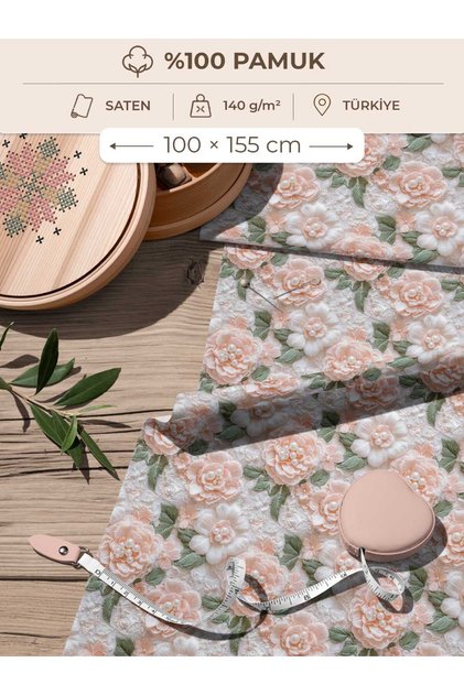 100% Cotton Satin Fabric Digital Printed Powder Flower and Pearl Pattern 100X155 cm for Sewing Patchwork and Hobby