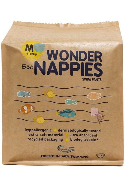Eco Swim Pants for Babies, Medium, 6–12 kg, Hypoallergenic, Dermatologically Tested, Biodegradable, Recycled Packaging, Leak Protection, Pack of 15