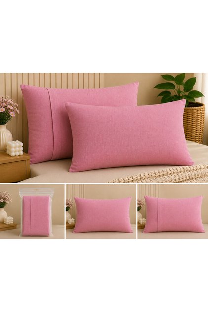 Husă de pernă cu clapetă, pachet de 2, 50x70 cm, din bumbac, țesătură moale, model plic fără fermoar