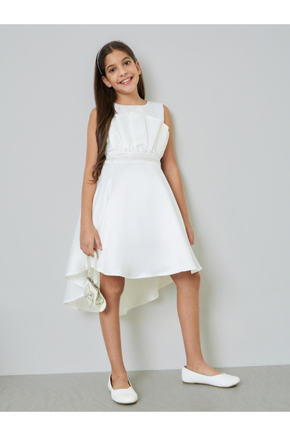 Girls White A-Line Knee-Length Dress