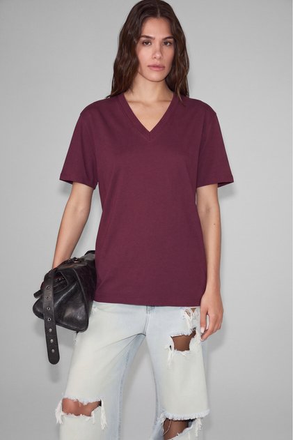 Sheane Women's 100% Organic Cotton V-Neck Comfort Fit Burgundy T-Shirt