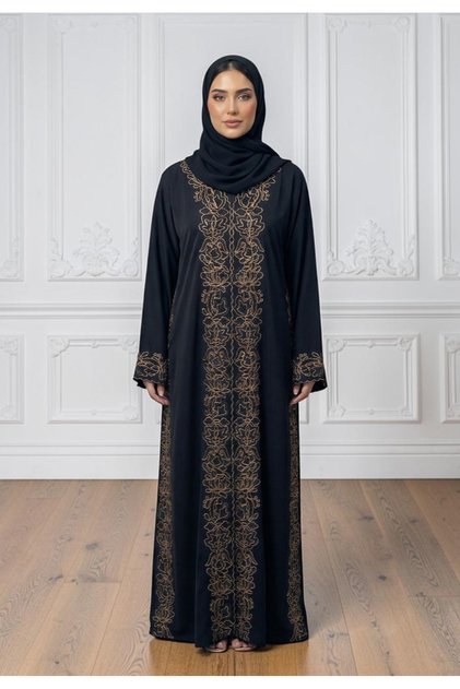 The Royal Filigree Embroidered Abaya | Nida Fabric-867