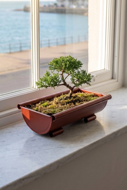 Metal Dikdörtgen Bonsai ve Sukulent Saksısı 31 cm Kiremit - Vintage Ayaklı Dekoratif Çiçeklik Saksı