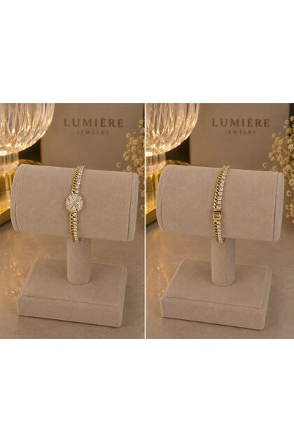 Premium baget taşlı gold su yolu bileklik
