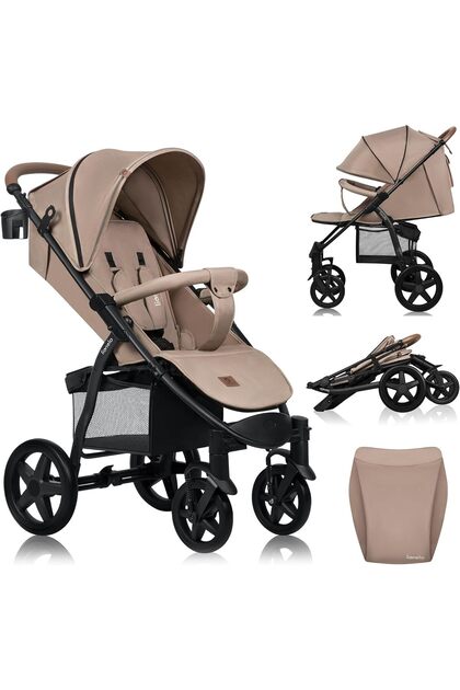 Collapsible Stroller, Puncture-free EVA Wheels with Suspension, Full Reclining Mode