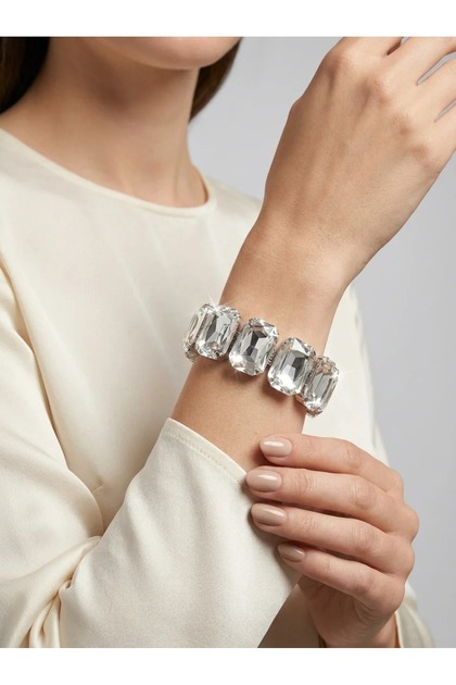 Accessories Büyük Baget Taş Detaylı Kristal Taşlı Kadın Bileklik, Davet ve Gece Kombin