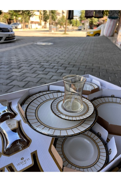 18 Parça Gold Çizgili Lüx Çay & Pasta Sunum Seti – 6 Kişilik Porselen Çay Takımı