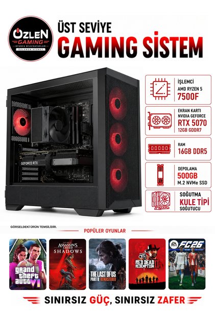 XL31 RYZEN 5 7500F RTX 5070 12GB 16GB DDR5 RAM 500GB M.2 SSD Üst Seviye Oyuncu Bilgisayarı