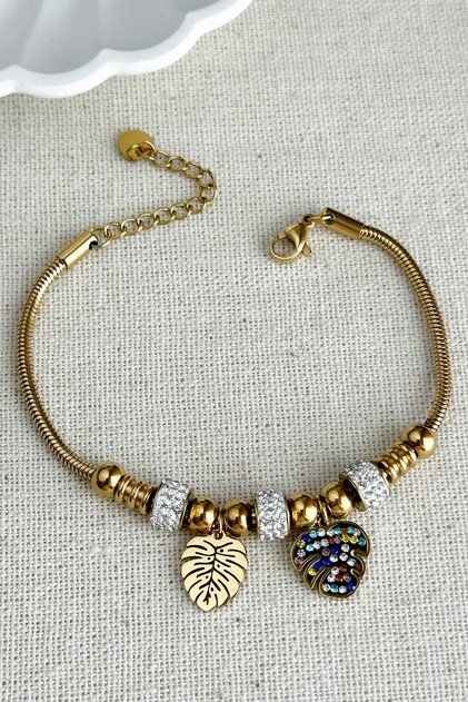 Steel Stone Leaf Chain Women's Bracelet 17+2 cm | Non-Tarnish Women's Steel Jewelry