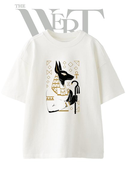 Anubis Design Printed Unisex White Oversize T-Shirt