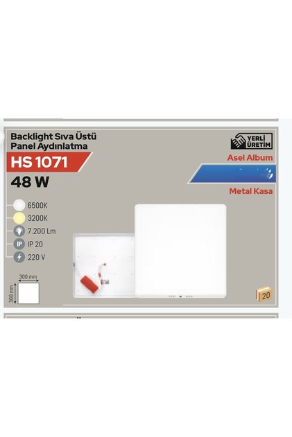 HS1071 48W 6500K Beyaz Kare Sıva Üstü Metal Kasa LED Panel
