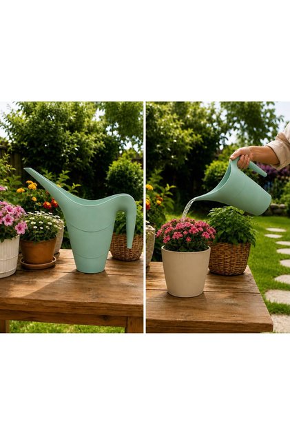 1 Litre Uzun İnce Uçlu Plastik Sulama Kabı Saksı ve Çiçek Sulama Kabı Ergonomik Tasarım Yeşil