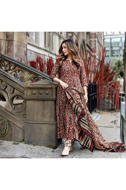 Red Viscose Rayon Kameez Salwar & Dupatta - VRN1031 | Red-Size:L-40-Inches