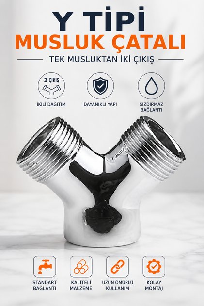 Musluk Çatalı Y Tipi Çift Çıkışlı Su Dağıtıcı Adaptör Krom Musluk Bağlantı Aparatı