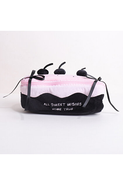 Black New Plush Cherry Cake Pen Bag Large Capacity Pencil Case Students Multifunction Stationery Bag