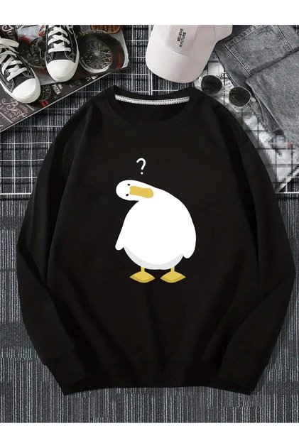 Unisex Black Goose Printed Crew Neck Oversize Sweatshirt
