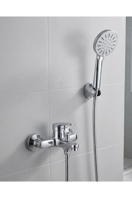 4-Stage Cream Shower Set, Hand Shower Head, Spiral Hose and Wall Mount