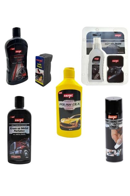 Set 1 Araç Bakım Seti ( Cilalı Şampuan,Krom Parlatıcı,Lastik Parlatıcı, Süt Krem, Etiket Sökücü)