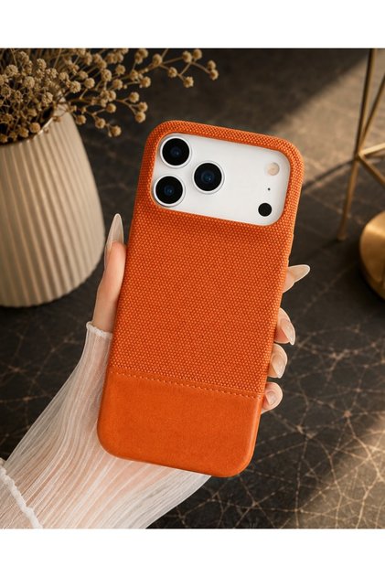 iPhone 17 Pro Compatible Premium Leather Textured Edges and Semi-Open Bottom Magsafe Supported Case