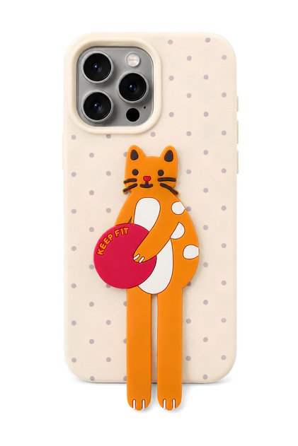 iPhone 15 Pro Max Soft Touch Silicone Phone Case with 3D Cat Figure and Stand