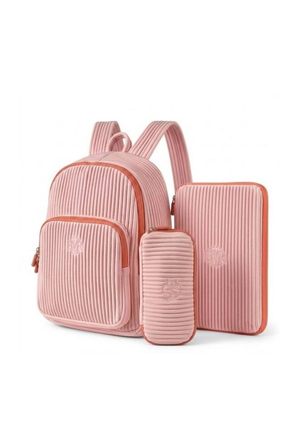 School Bag in Pink, 3 Pieces – Backpack + iPad Bag + Pencil Case – Practical and Durable Design for School