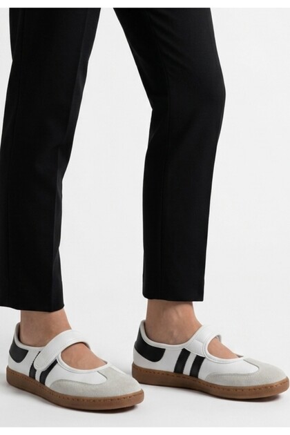 Menja White Skin Velcro Ballerina Shoes