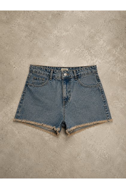 Blue Washed Jean Shorts with Tassel Detail