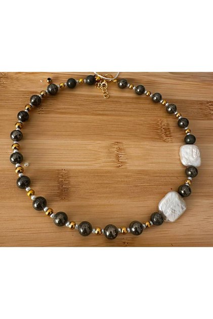 Natural Pearl & Pyrite Stone Necklace