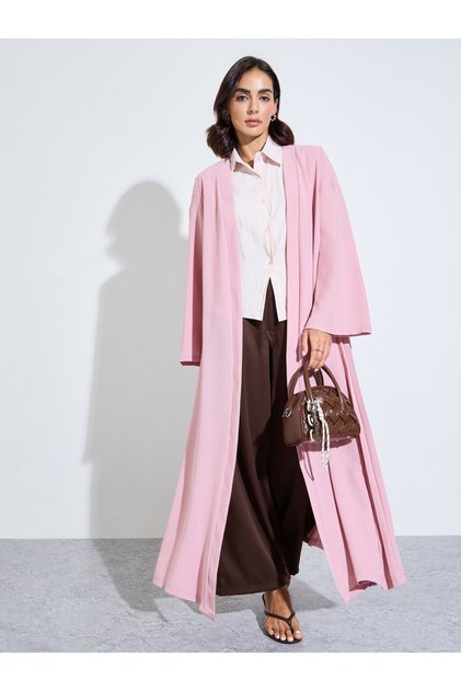 Light Pink Pleated Back Open Front Abaya