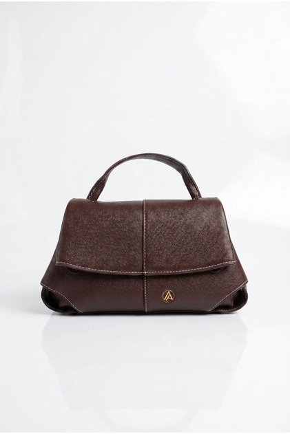 Asymmetrical Covered Strap Hand and Shoulder Bag Brown Arm190