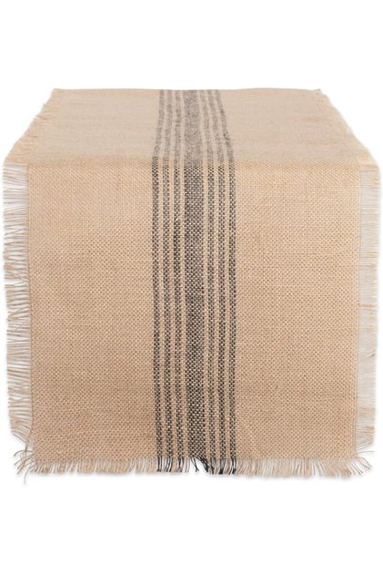 Jute Burlap Collection Kitchen Tabletop, Table Runner, 14x108, Middle Stripe Gray