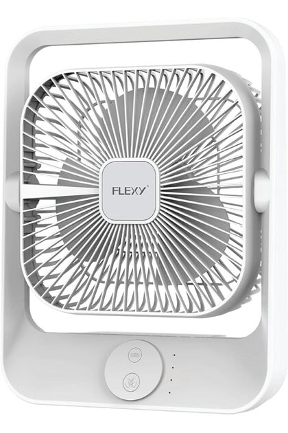 ® مروحة مكتبية قابلة لإعادة الشحن - مروحة محمولة 8 بوصة للمنزل والمكتب مع إضاءة LED، 3 سرعات، الولايات المتحدة الأمريكية