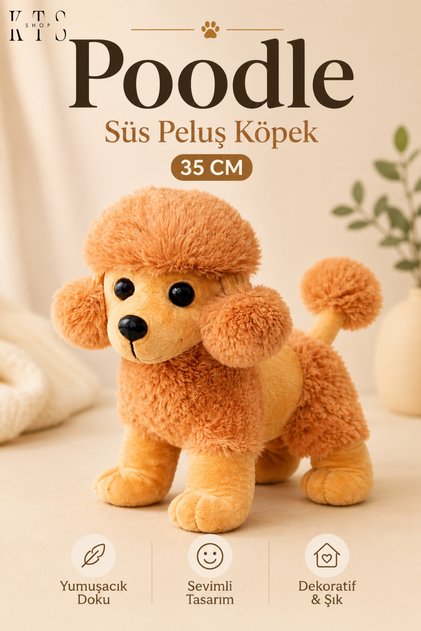 Poodle Süs Peluş Köpek 35 cm Yumuşak Peluş Oyuncak Sevimli Oyuncak Köpek