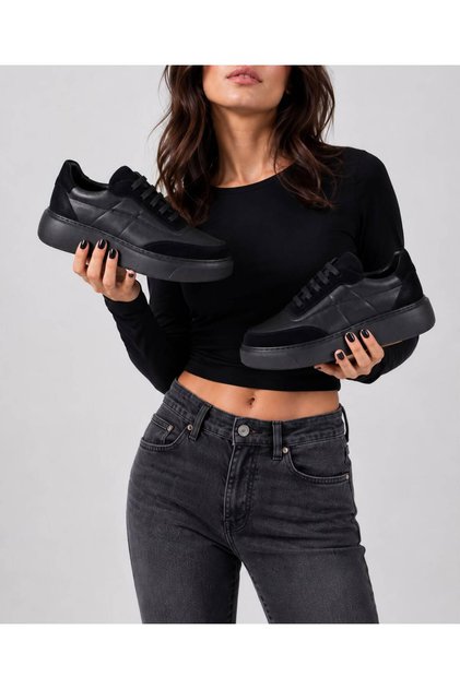 Black Genuine Leather New Season Women's Comfortable Sports Shoes