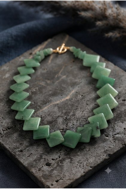 Handmade Square Shaped Aventurine Natural Stone Special Design Necklace