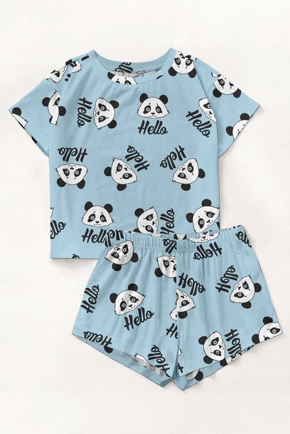Short Sleeve Shorts Pajama Set Panda Hello Supersoft Basic Supreme