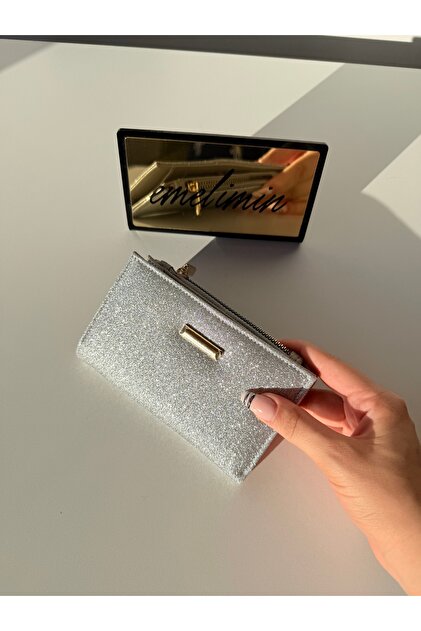 Women's Silver Glitter Wallet – Zippered Shiny Metallic Mini Wallet