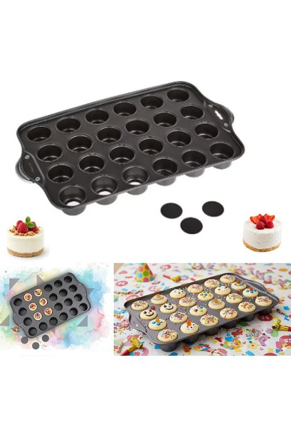Nonstick Mini Cheesecake Pan (24-Cup, Black) – Removable Bottoms, Oven-Safe, Dishwasher-Safe, Ideal for Muffins, Cupcakes, and Mini Desserts