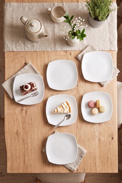 Pasta Tabağı 6 lı Set Beyaz Kare Tatlı Servis Tabağı Takımı Mutfak İkram Ve Çay Saati Sunum Tabağı