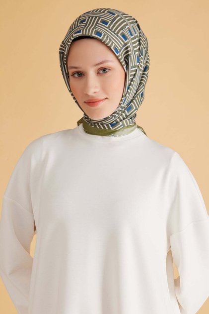 Fresh Geometrik Desen Yeşil Pure Eşarp 5 - 11