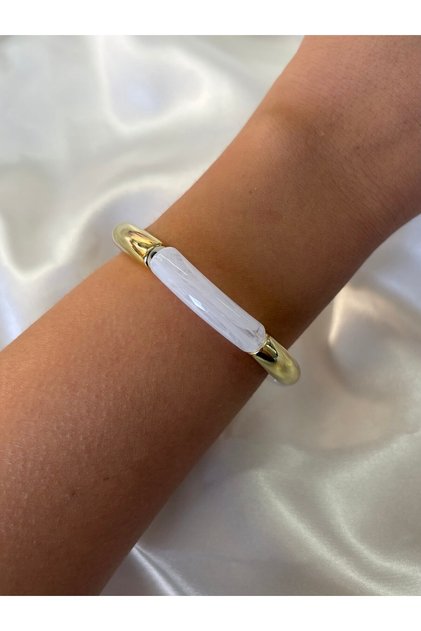 Women's Gold and White Color Elastic Bracelet