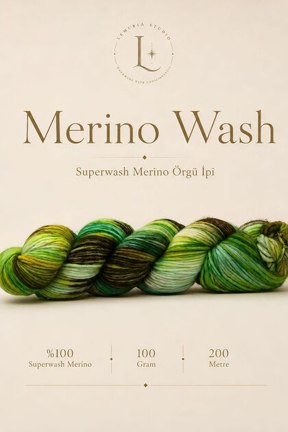 Premium Merino Wash 1 Adet El Boyama %100 Superwash Merino Örgü İpi, 100 gr 200 m Premium Yün İplik