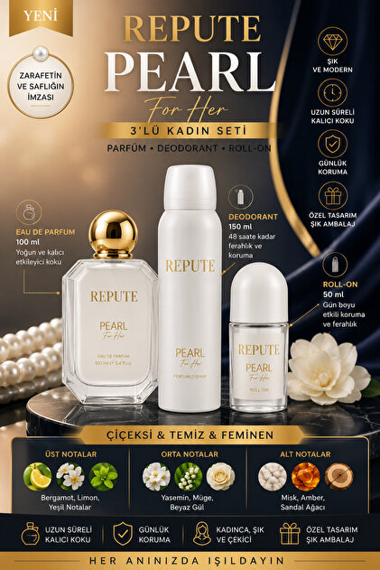 Pearl For Her 3'lü Kadın Parfüm Seti – Eau de Parfum 100 ml + Deodorant 150 ml + Roll-On 50 m
