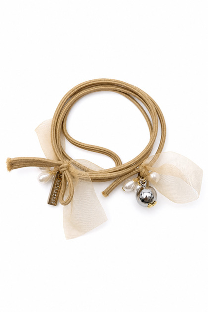 Stylish Hair Tie with Yellow Ribbon and Pearl Detail - for Daily Use and Special Occasions