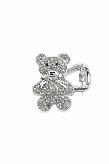 Metal Hair Clip Claw Clip with Shiny Stone Teddy Bear Figure