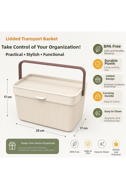 Organizer with Lid, Carrying Basket, Multi-Purpose Organizer Box