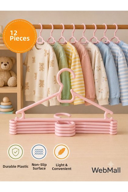 12 Pieces Lily Pink Plastic Children's Clothes Hanger Baby Clothes Hanger