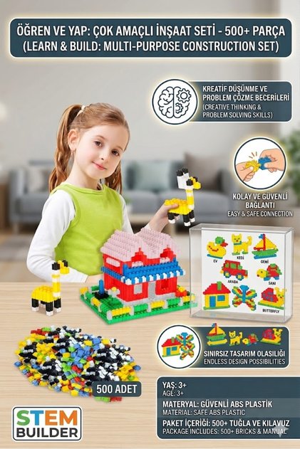 Tiktak Blocks 500 Pieces 6 Colors Educational and Snap-Together Toy Educational Tik Tak Blocks Toy Tiktak